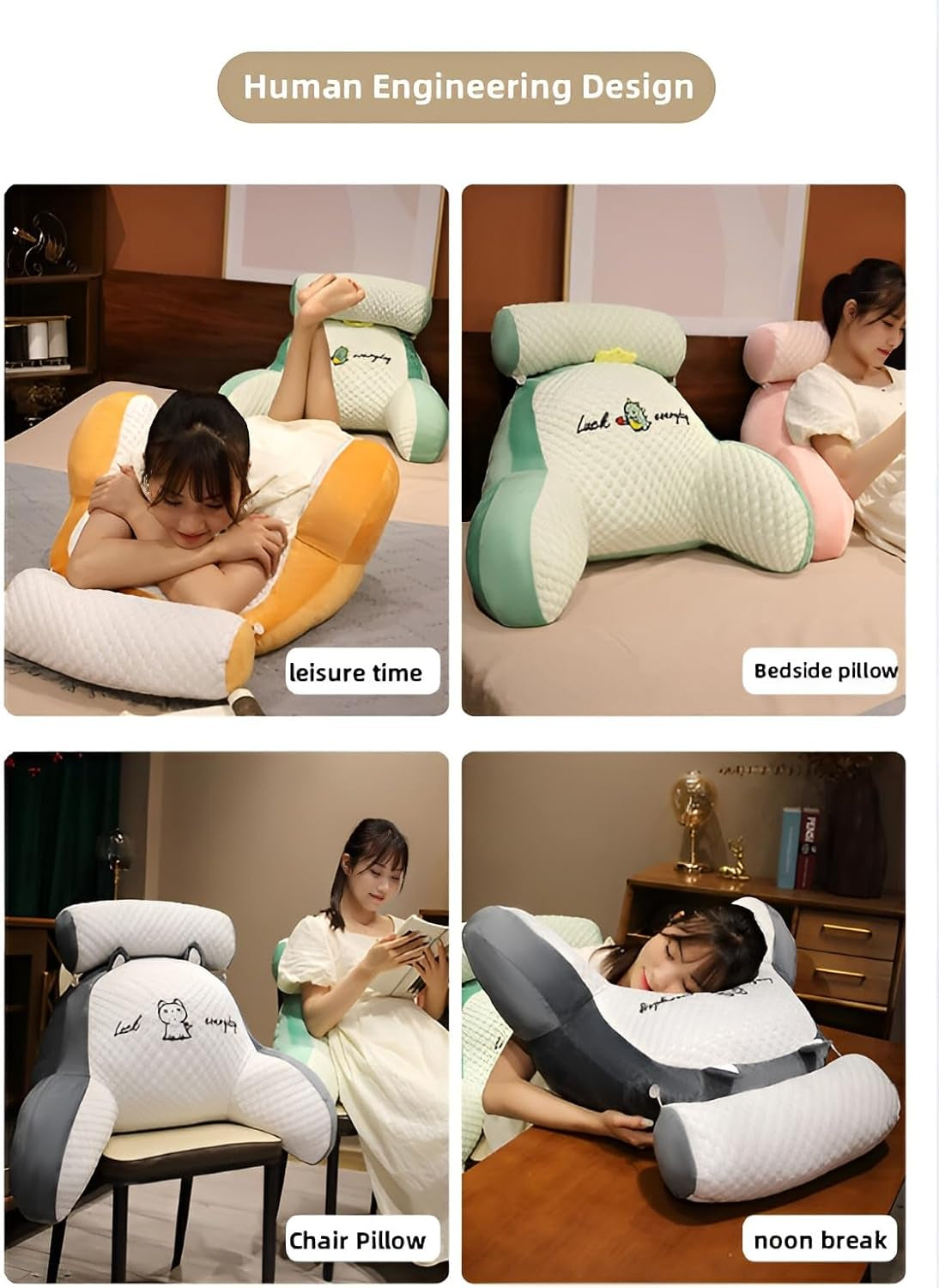 Almohada de lectura con reposabrazos, cojín trasero para cama, sofá, cojín trasero extra grande para lectura para adultos con rollo para el cuello desmontable (terciopelo rosa, 70 * 50 cm)
