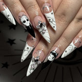 Mouyouglow-uñas largas Stiletto, color blanco lechoso, degradado, purpurina rosa, uñas postizas frescas con pegamento, uñas artificiales con purpurina rosa ombré