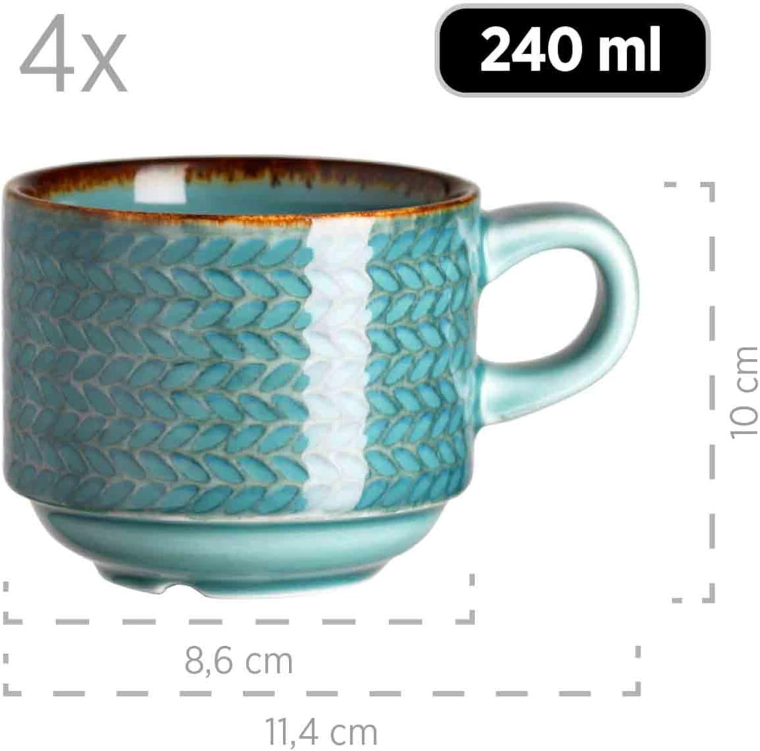 Prospero Juego de café Premium para 4, Calidad de Restaurante, Servicio de café Moderno de 12 Piezas en un Estilo Vintage único, Porcelana Duradera, Azul