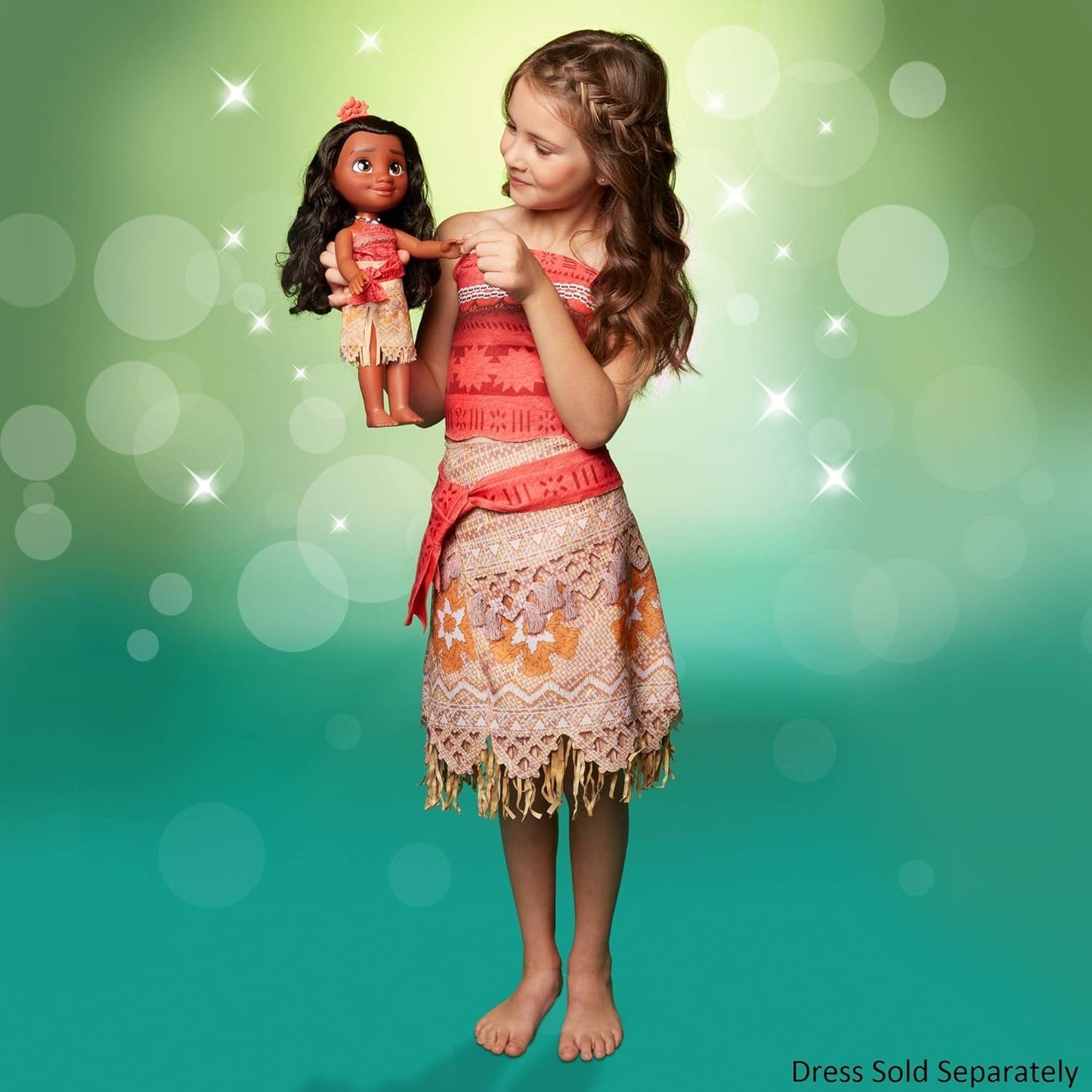 Muñeca Princesa Disney Moana de 35 cm, Ojos con Purpurina Reflectante, Articulaciones móviles, Conjunto Desmontable, Clip de Flor, Pelo Largo, para niñas a Partir de 3 años