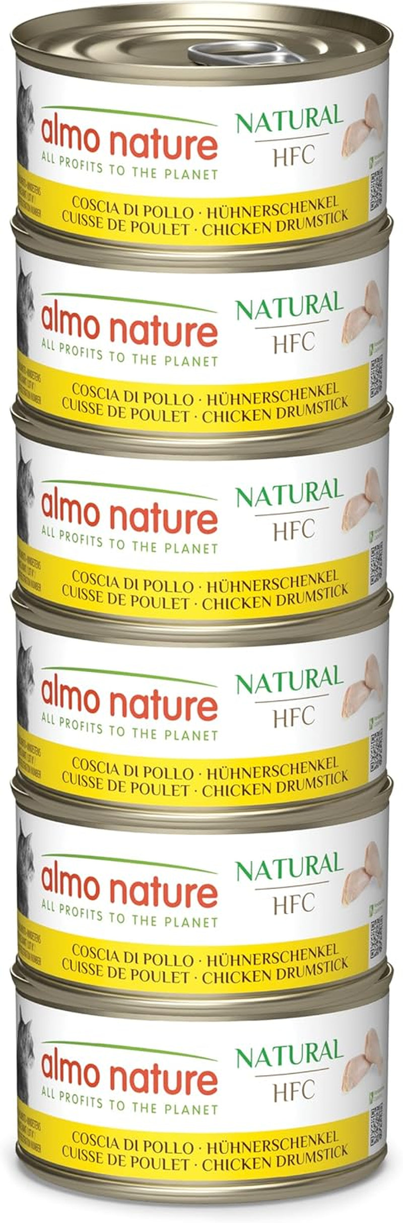 Almo Nature HFC Natural - Nassfutter für ausgewachsene Katzen - Hühnerschenkel - Grado humano, sin gluten y monoproteína - 6 x 70 g
