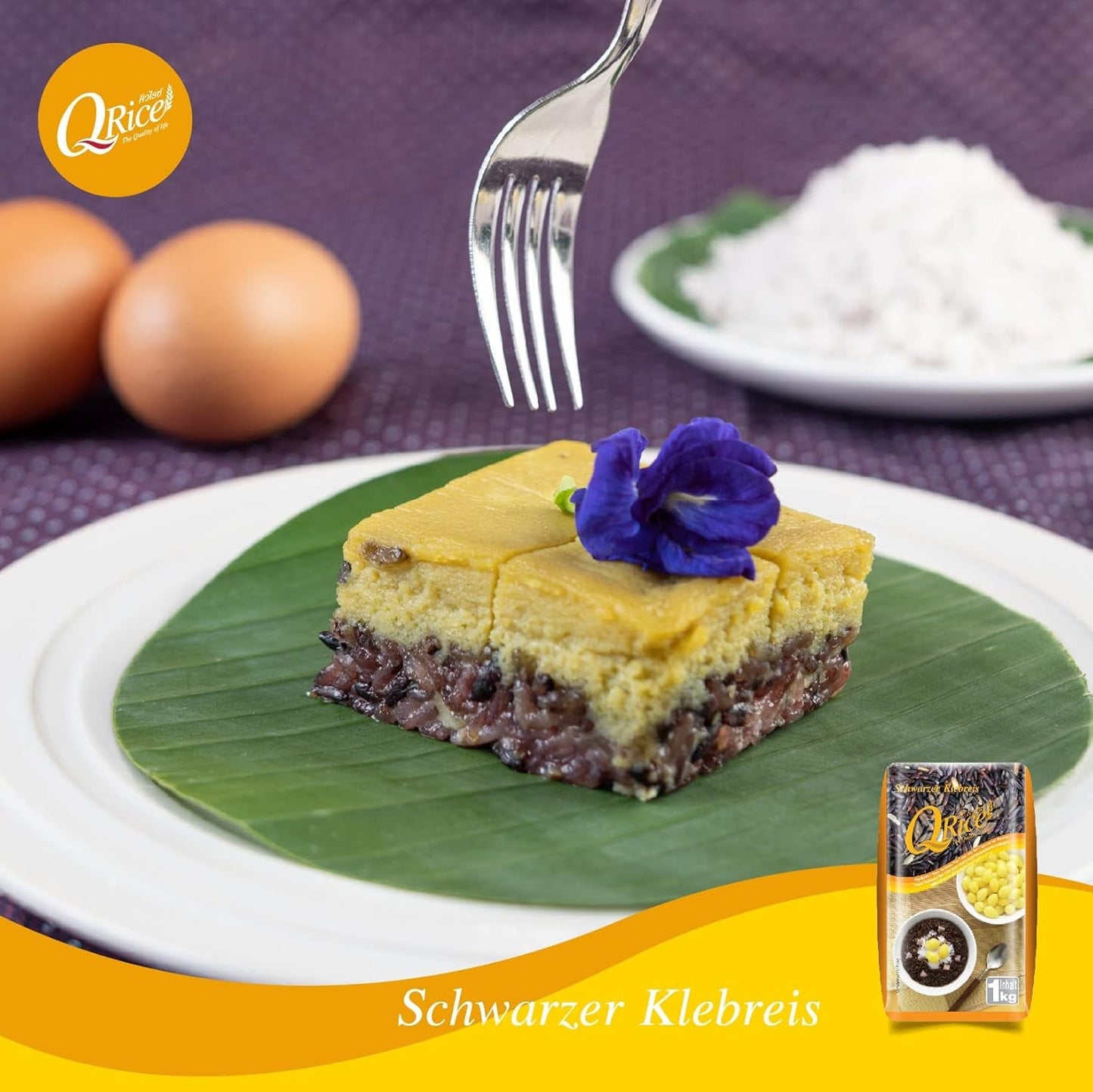 ARROZ Q | Arroz pegajoso negro de grano largo de Tailandia | Aromático con un delicado toque de nuez | Ideal para postres de curry, sushi y mochi | 1x1kg