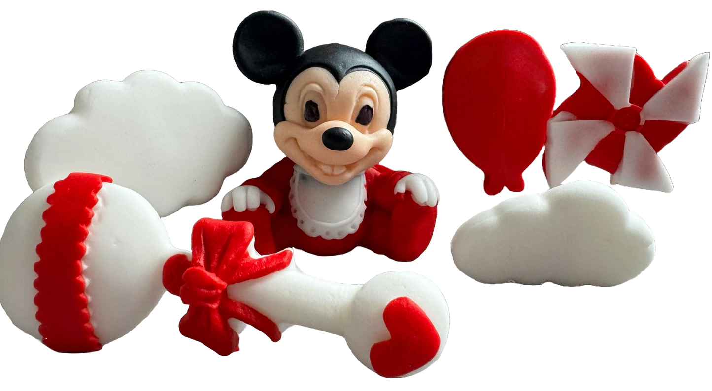 Set de 6 adornos comestibles de azúcar, Adornos de pasta de azúcar Mickey Mouse Naty Shop