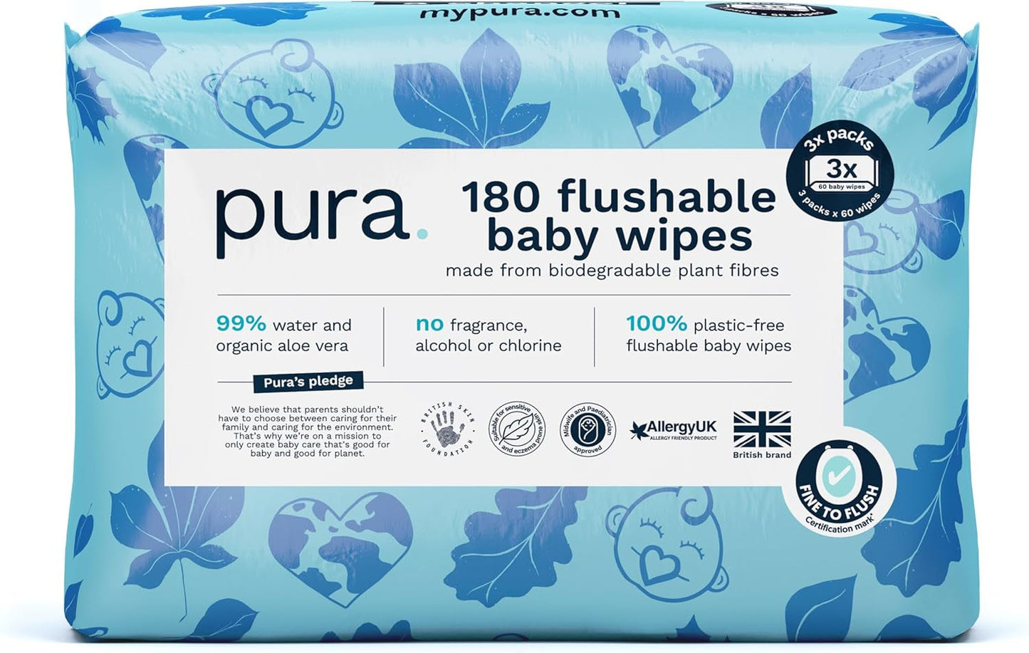Toallitas desechables ecológicas para bebés para pieles sensibles del bebé 70 toallitas (1 paquete) 99% de agua 100% sin plástico para pieles sensibles Recién nacidos propensos al eccema Biodegradables Veganos