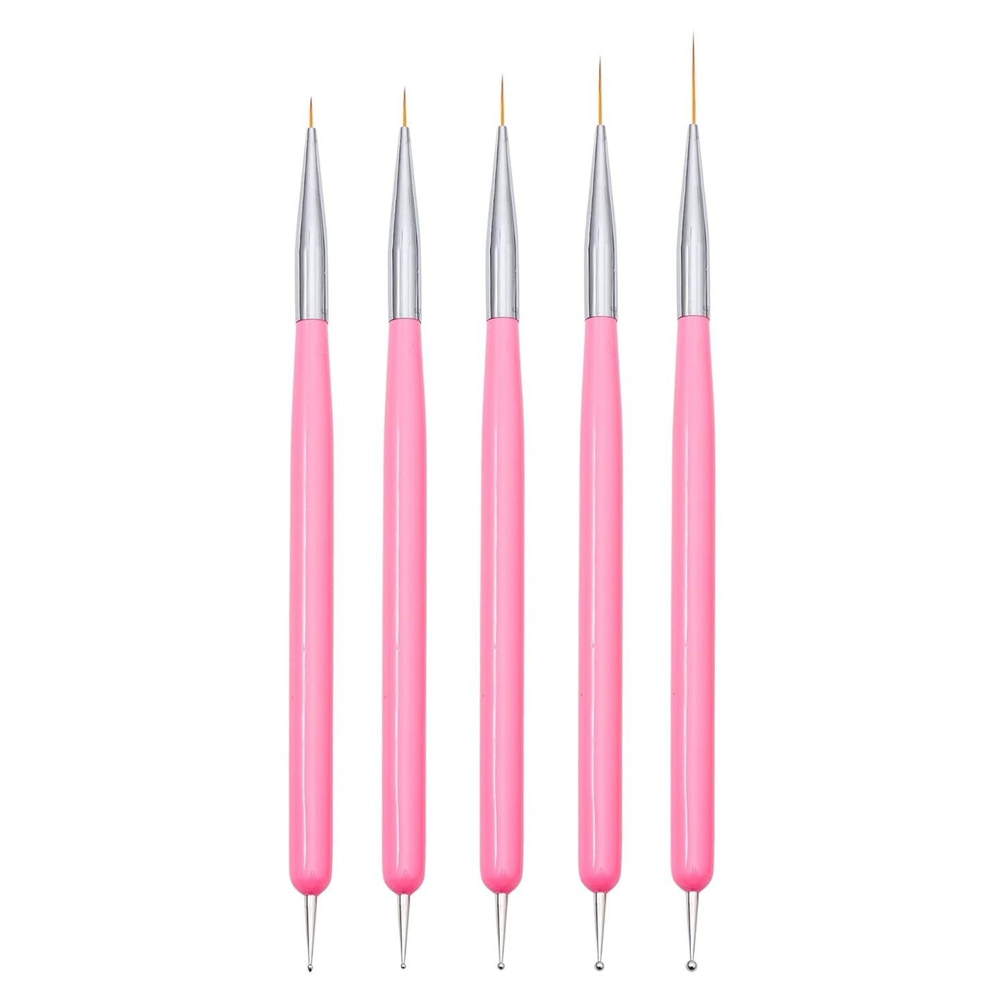 Nagelkunst-Pinsel, 5 piezas, Nailart-Pinsel, Punktierstift-Werkzeuge, Malkunst-Design-Pinsel-Set para Lange Linien, Dünne Details, Feine Zeichnungsgrößen 7/9/11/15/22 mm, negro