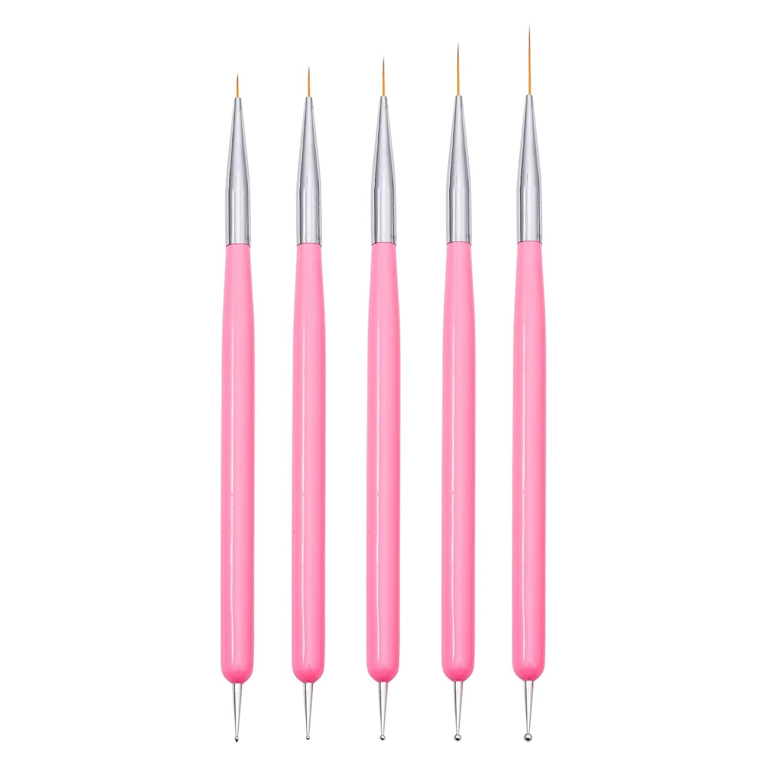 Nagelkunst-Pinsel, 5 piezas, Nailart-Pinsel, Punktierstift-Werkzeuge, Malkunst-Design-Pinsel-Set para Lange Linien, Dünne Details, Feine Zeichnungsgrößen 7/9/11/15/22 mm, negro