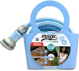 Manguera de jardín extensible Magic Blue, resistente a nudos y torceduras, 10 metros, con bolsa y boquilla pulverizadora