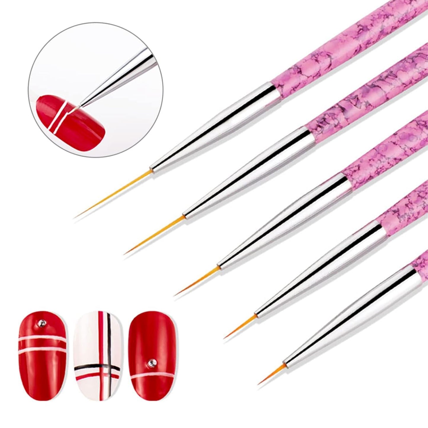 Sularpek Nail Art Liner Pinsel, 5 Stück Profi Detail Fine Nails Gel Nail Brush, Nagel Pinsel Dünn Für Beauty Frauen Nagelstudio (5 tamaños, Rosa)