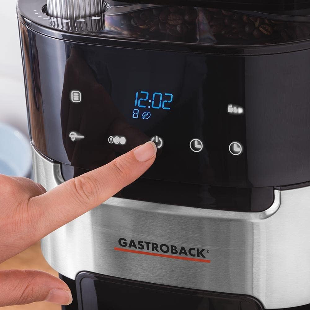 GASTROBACK Cafetera espresso térmica Grind & Brew Pro, plateada, negra