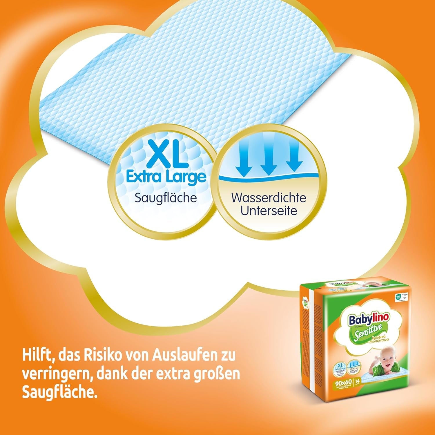 Toallitas húmedas sensibles, 90 x 60 cm, extra absorbentes, 14 piezas