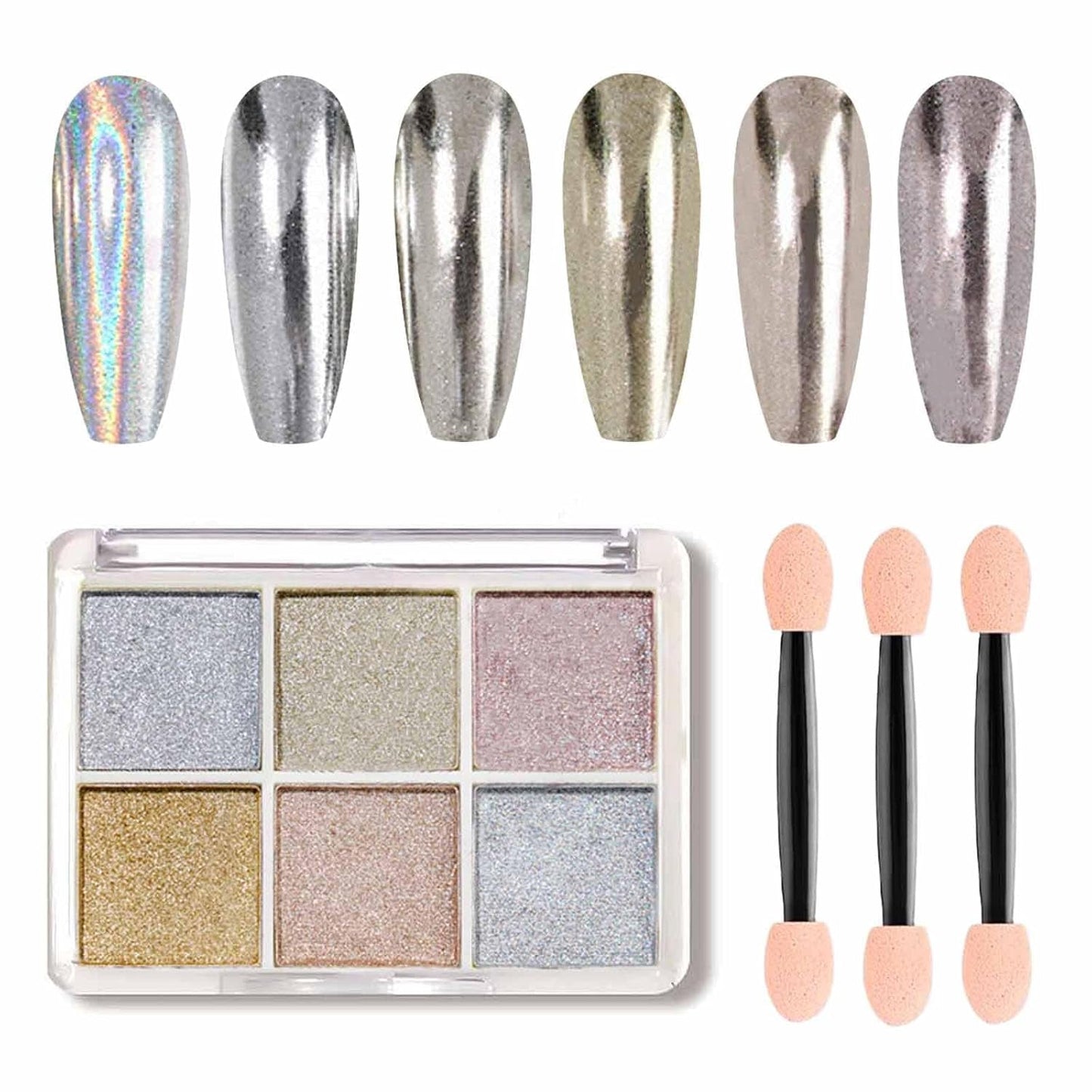 GZMAYUEN Chrom Pulver para uñas 6 colores espejo cromo uñas polvo pigmento polvo uñas arte