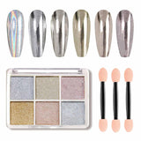 GZMAYUEN Chrom Pulver para uñas 6 colores espejo cromo uñas polvo pigmento polvo uñas arte