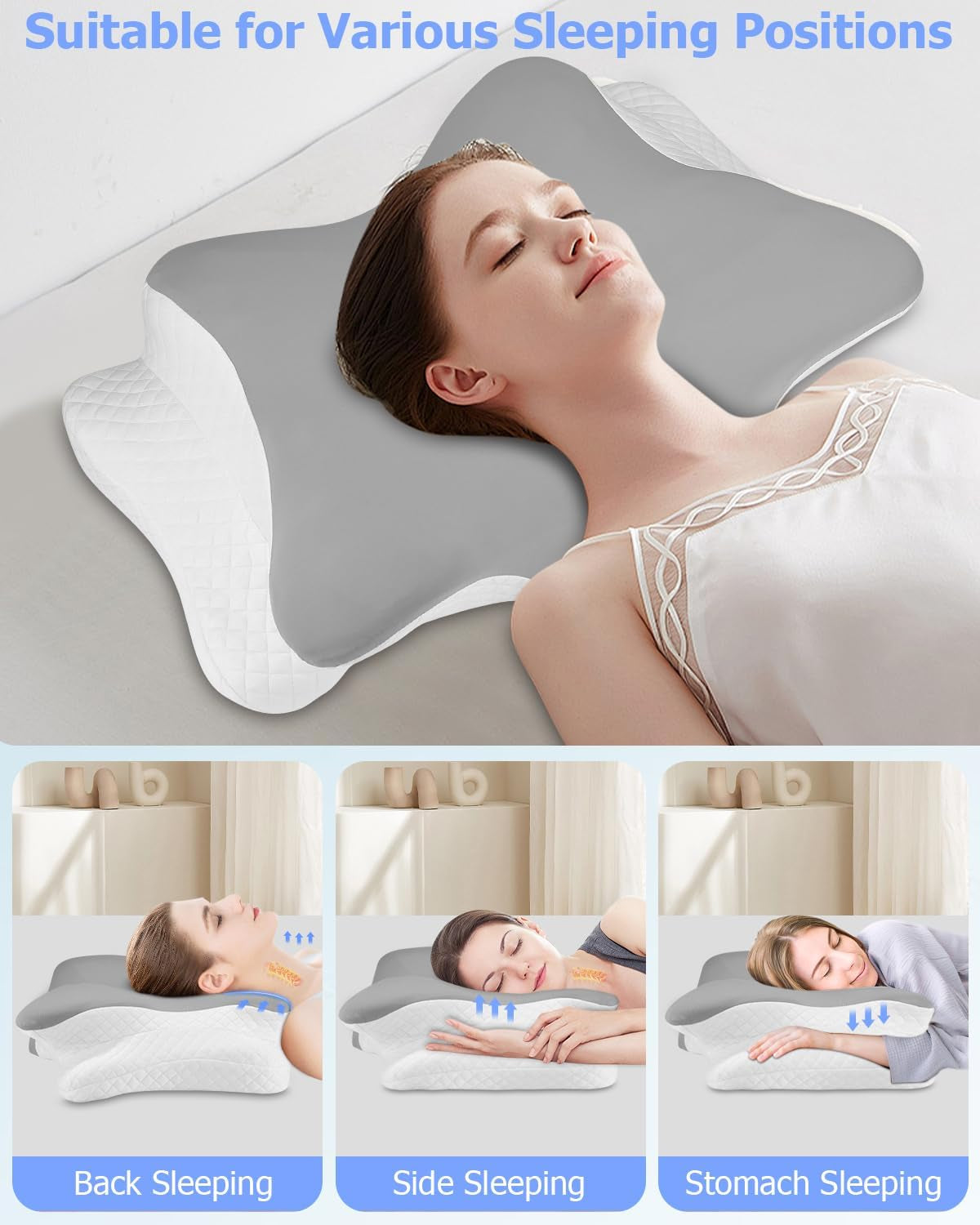 Almohada Ortopédica, Almohada de Apoyo Lateral, Almohada de Soporte para el Cuello, Almohada para el Dolor de Cuello, Almohada Viscoelástica, Almohada Ergonómica, para Soporte Lateral de Espalda y Abdomen - Almohadas Ortopédicas Cervicales en Forma de Mariposa Naty Shop