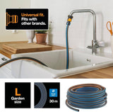 Fiskars L Manguera de agua, Protección UV, Prueba de presión, Rigidez torsional Nivel 4 (de 5), 30 m, Ø 1,3 cm (1/2"), 4,2 kg, Negro/Naranja/Azul, 1027105