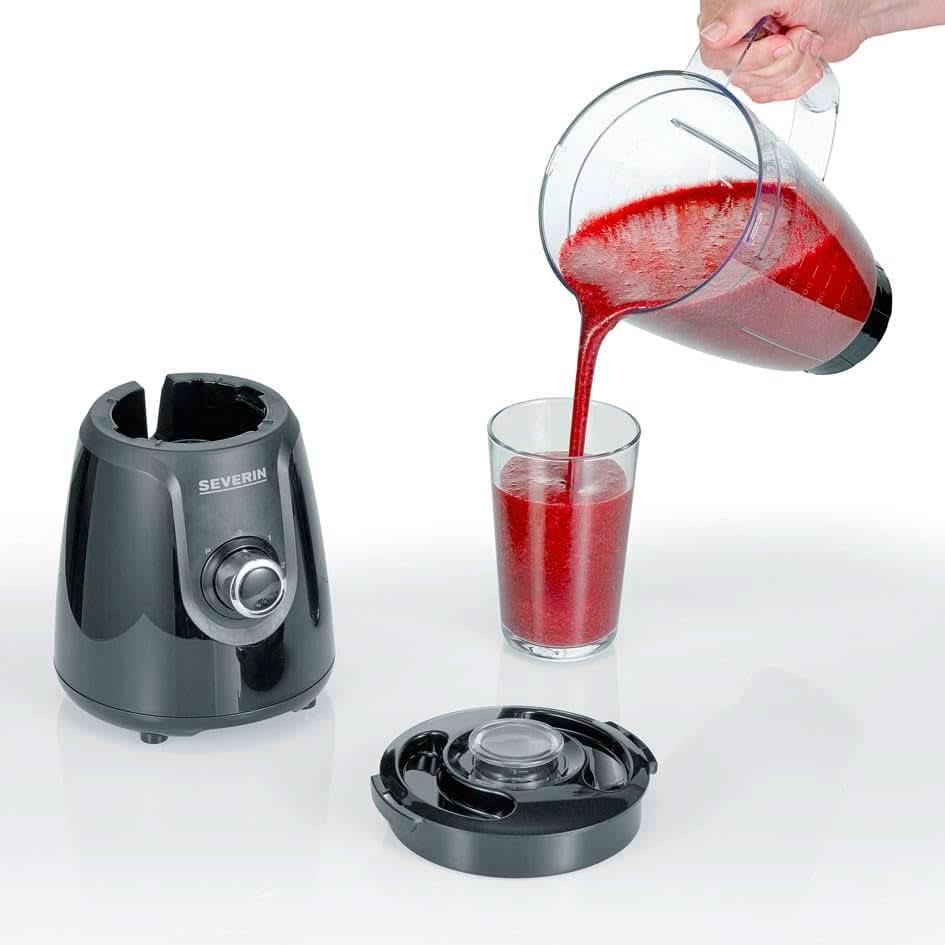 SEVERIN Batidora con base con 1,5 L Mixbehälter Aus Tritan, Batidora con 2 cosas y función de pulso, Leistungsstarker Küchenmixer Mit Edelstahlmesser, 600 W, Negro, SM 3707 Cocina Naty Shop