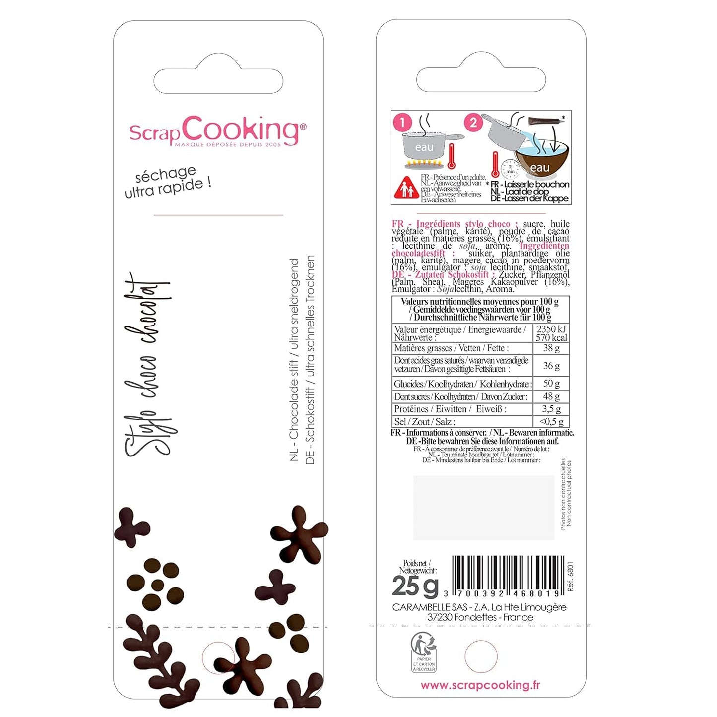 Scrapcooking - Bolígrafo de chocolate marrón - Azúcar de chocolate para escribir 25 g - Bolígrafo de azúcar decorativo comestible - Escritura y dibujo - Etiquetar fondant, glaseado, pasteles - 6801