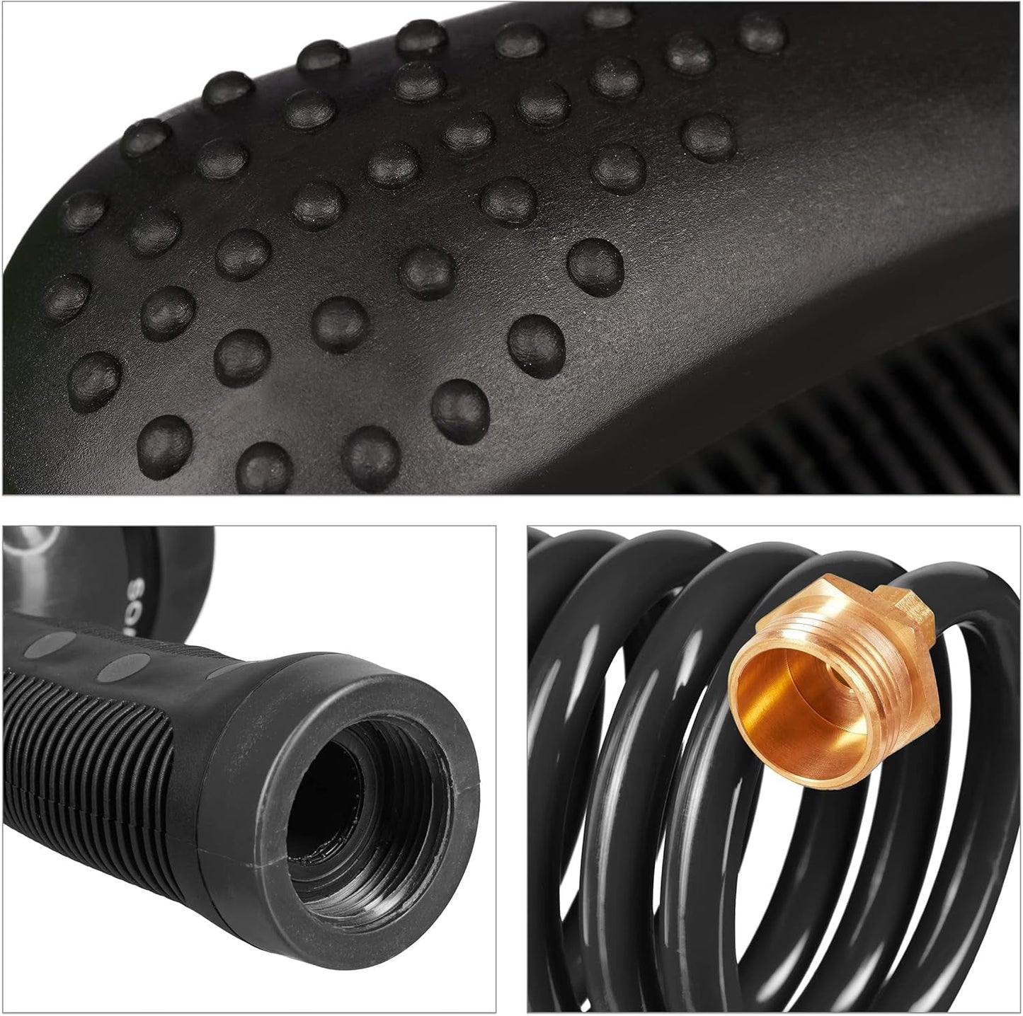 Relaxdays Manguera en espiral extensible hasta 10 m Manguera de jardín flexible con pulverizador de agua 7 patrones de pulverización negro