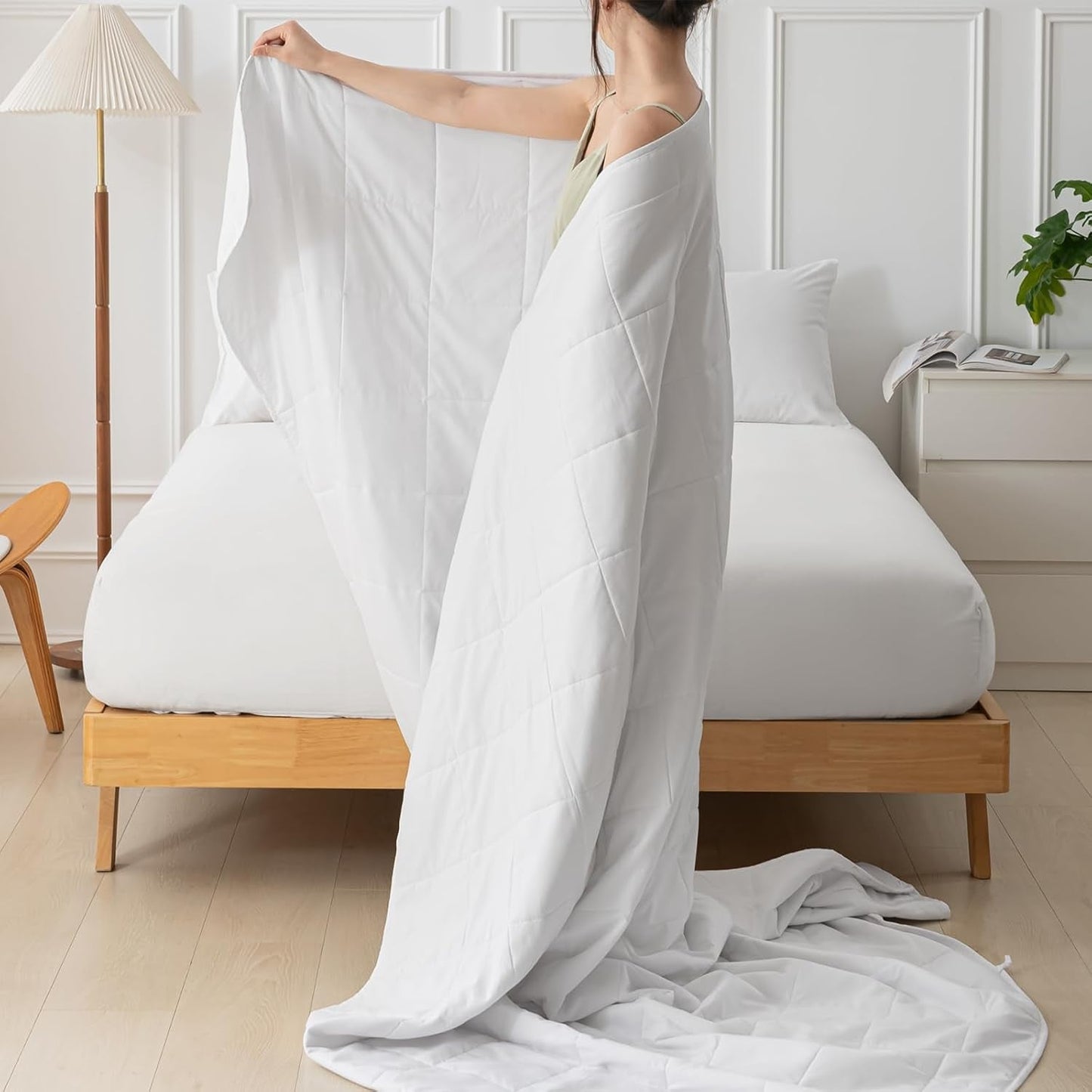 Edredón de verano 155X220 Edredón de verano ligero Edredones de 90 GSM Edredón de 155X220Cm Edredón fino Utilizable sin funda Edredón refrescante Suave Acogedor Blanco Edredones y edredones Naty Shop