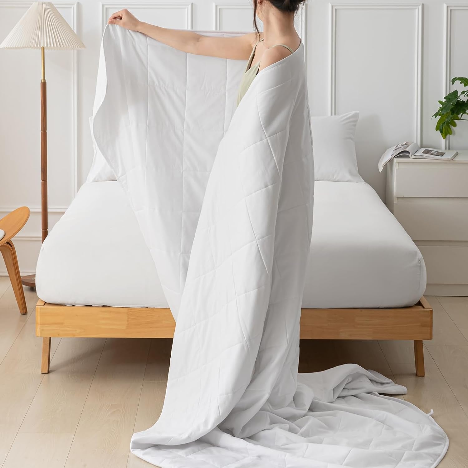 Edredón de verano 155X220 Edredón de verano ligero Edredones de 90 GSM Edredón de 155X220Cm Edredón fino Utilizable sin funda Edredón refrescante Suave Acogedor Blanco Edredones y edredones Naty Shop