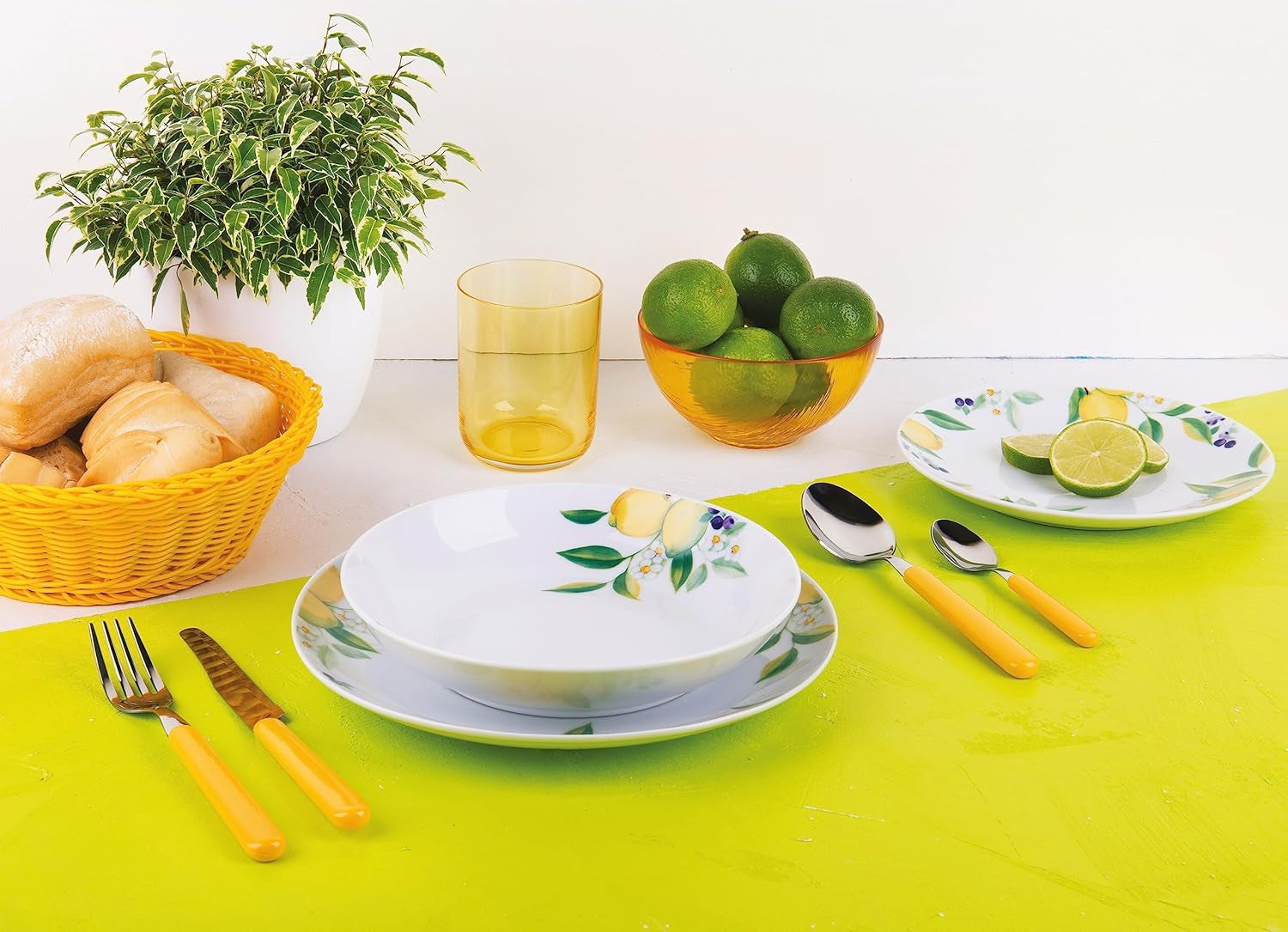 Excelsa Lemon vajilla 18 piezas, porcelana, blanco/limón