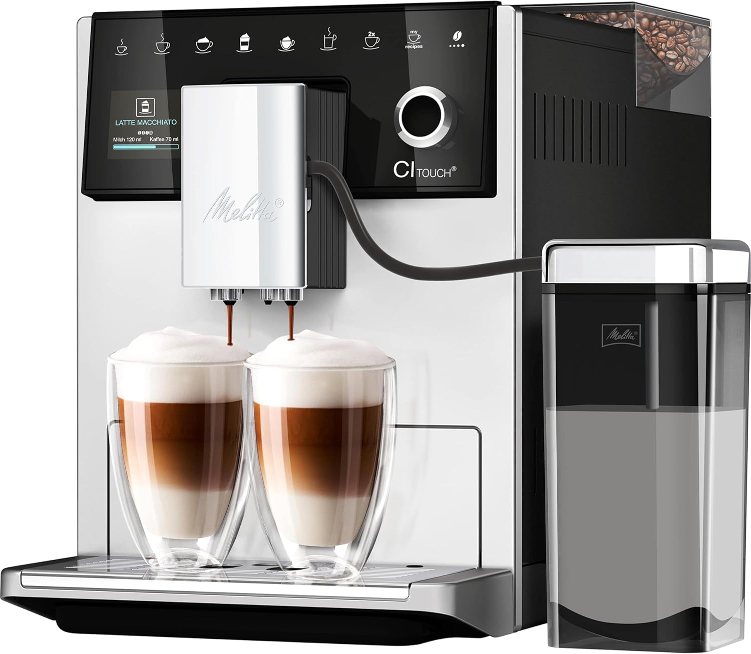 Melitta CI Touch: cafetera espresso totalmente automática con sistema de leche, cafetera espresso con molinillo de café integrado y espumador de leche, p. para espresso o capuchino, plateado