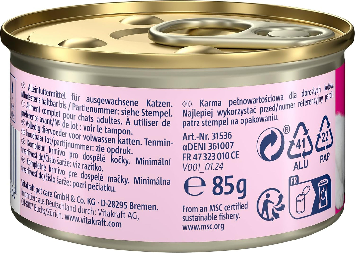 Vitakraft Poésie Mousse, comida húmeda para gatos, espuma aireada, con salmón, sin azúcares ni cereales añadidos (12 x 85g)