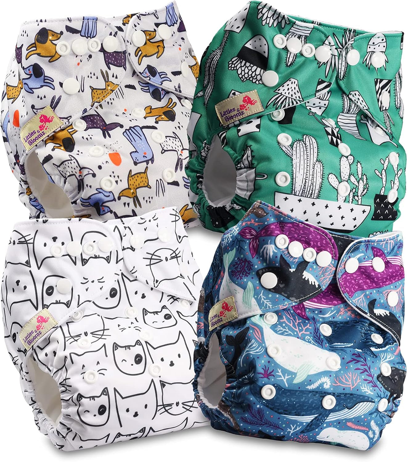Littles and Bloomz FLP2-0406 Pañal reutilizable con clip estándar, 4 pañales