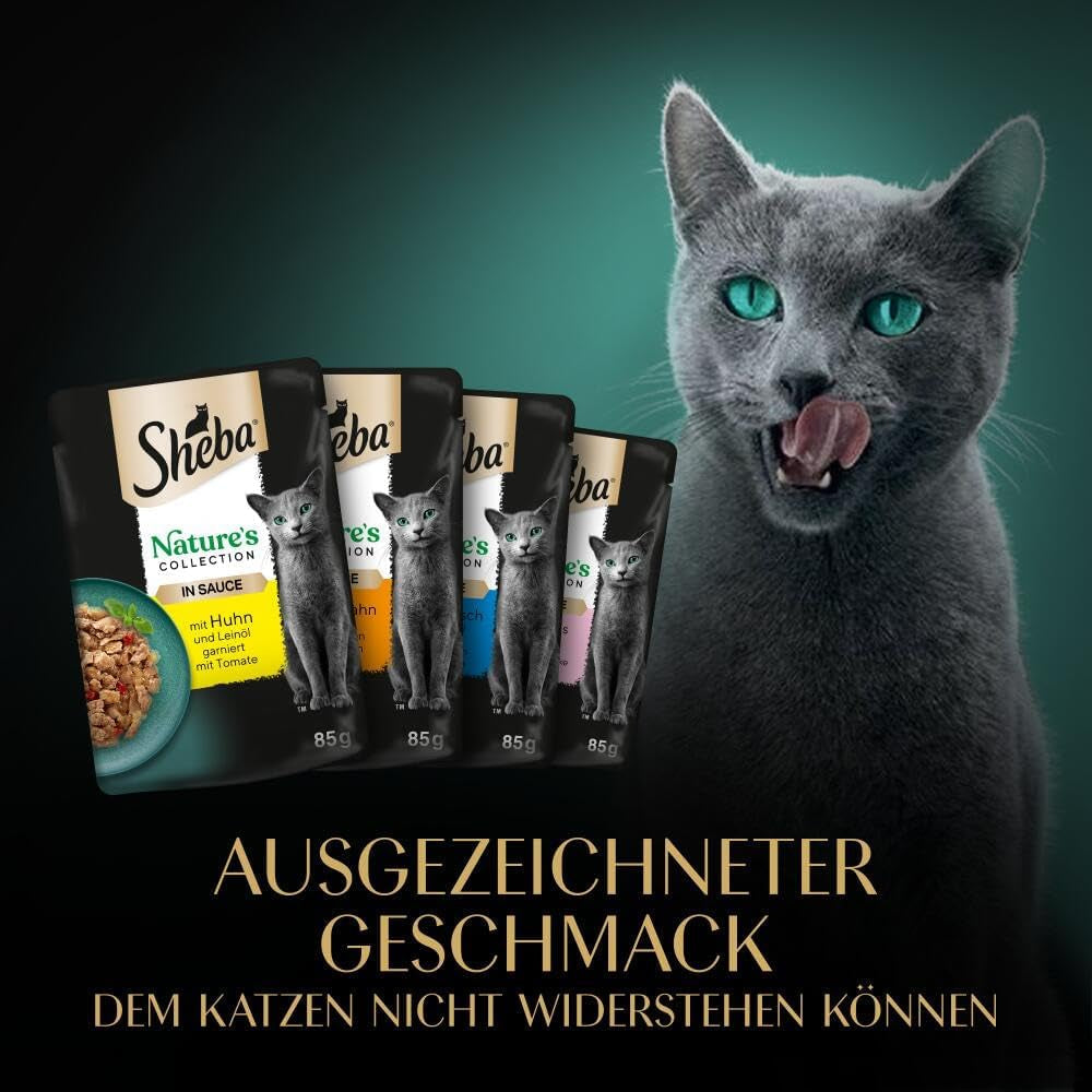 SHEBA Nature's Collection en salsa - Alimento húmedo para gatos de alta calidad, variedad fina (MSC) en sobres porcionados - 72 x 85 g