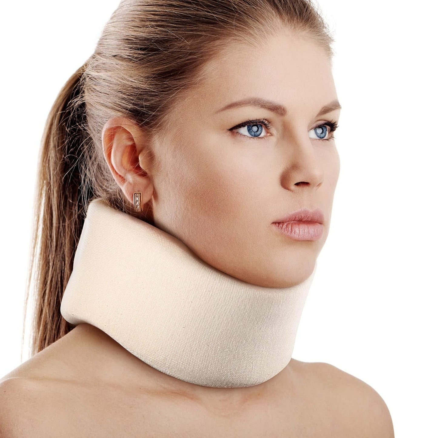 RESTCLOUD Soporte para el cuello de espuma suave, cuello universal, soporte para el cuello ajustable para dormir - Alivia el dolor de cuello (blanco, cuello de 6,4 cm de profundidad, M) Naty Shop Almohadas ortopédicas cervicales blanco M (6,4 cm Hoch)