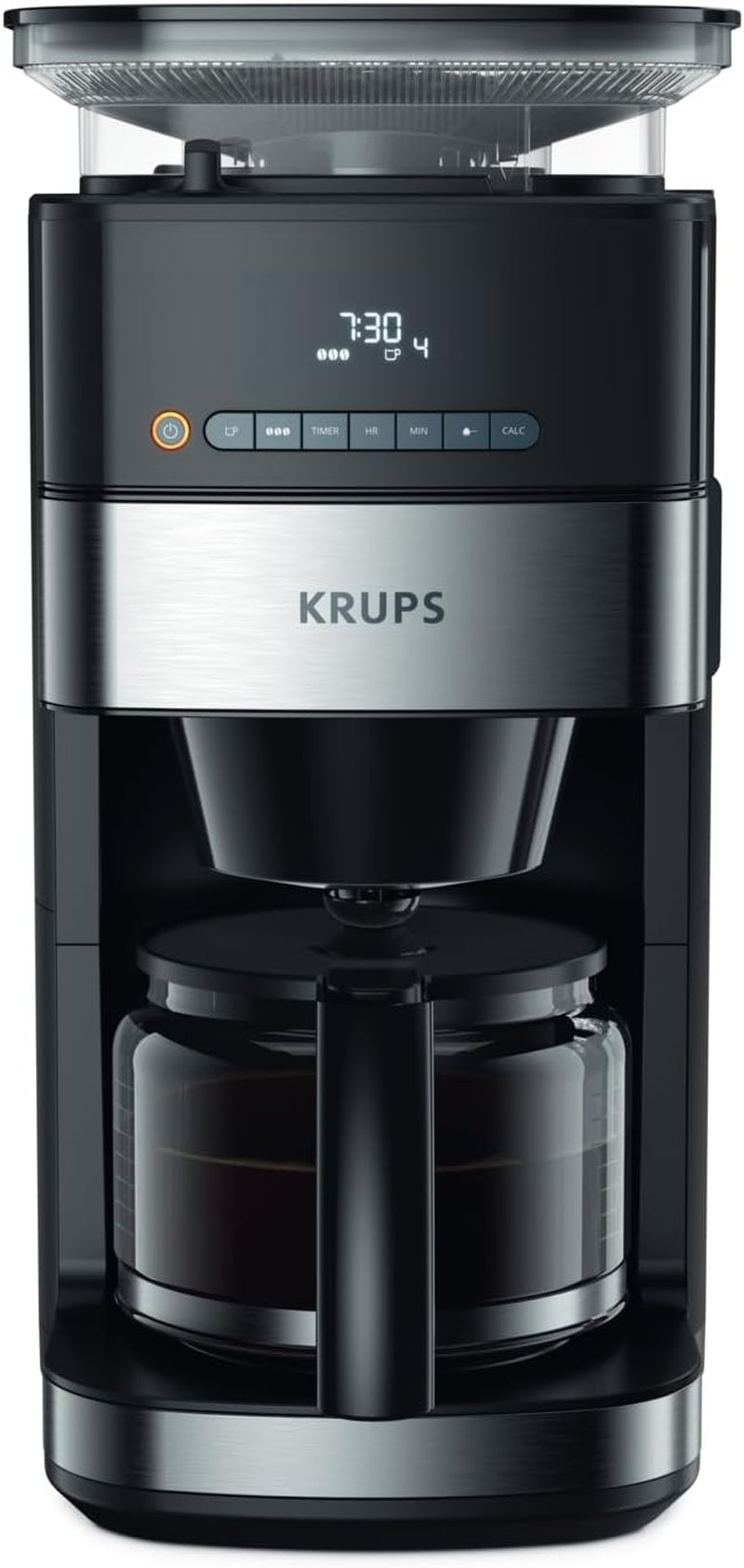 Máquina de café espresso Krups KM8328 Moler con molinillo | Temporizador de 24 horas | Contenedor de cereales 180 g | Capacidad 1,25 l para hasta 15 tazas de café | Función de apagado automático | 3 configuraciones de molienda | Negro