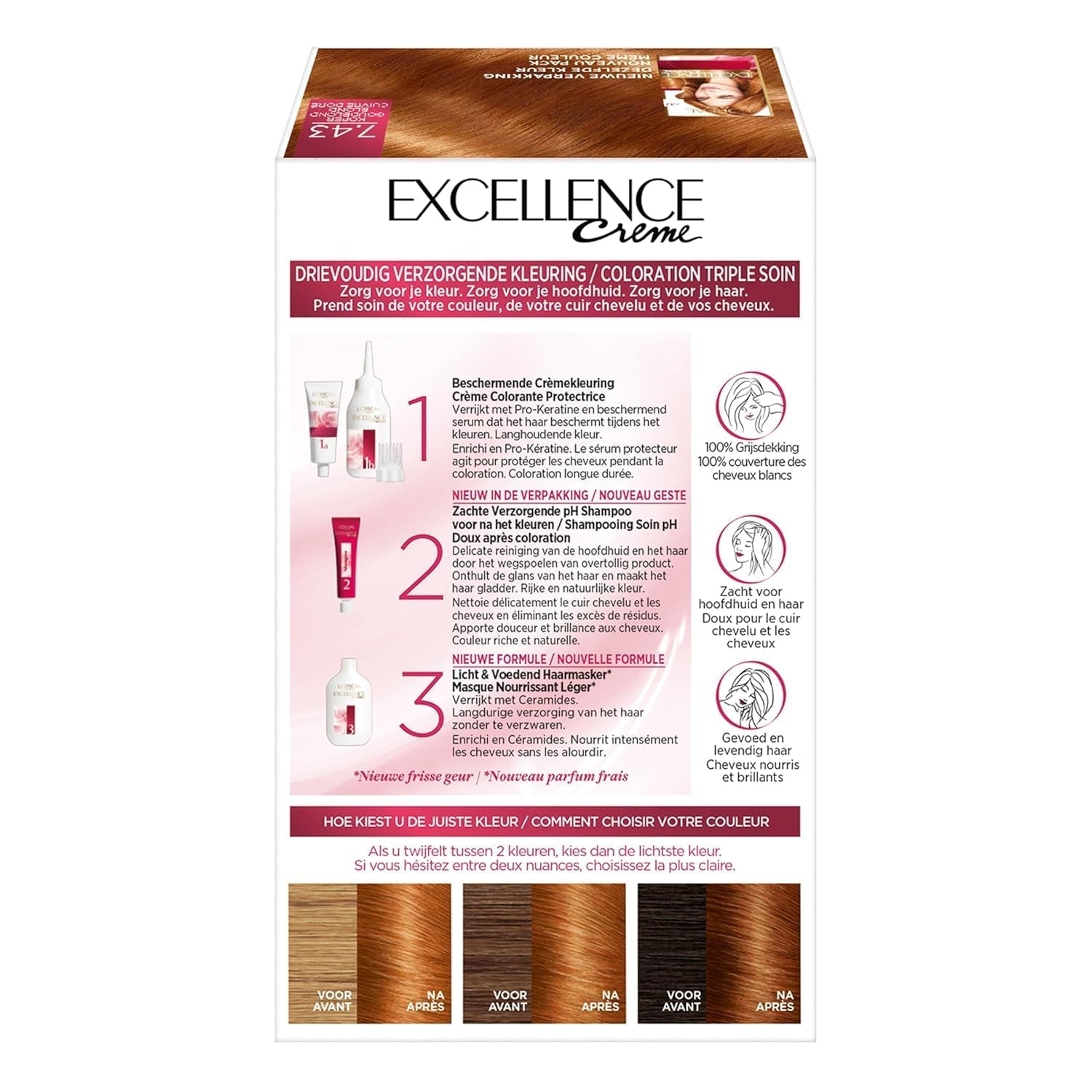 Paris Excellence Creme 7.43 Hair Color Rojo - Coloración (Rojo, Rubio Cuuvré Dorado, Bélgica, 63mm, 100mm, 163mm) Naty Shop Tinte para el cabello