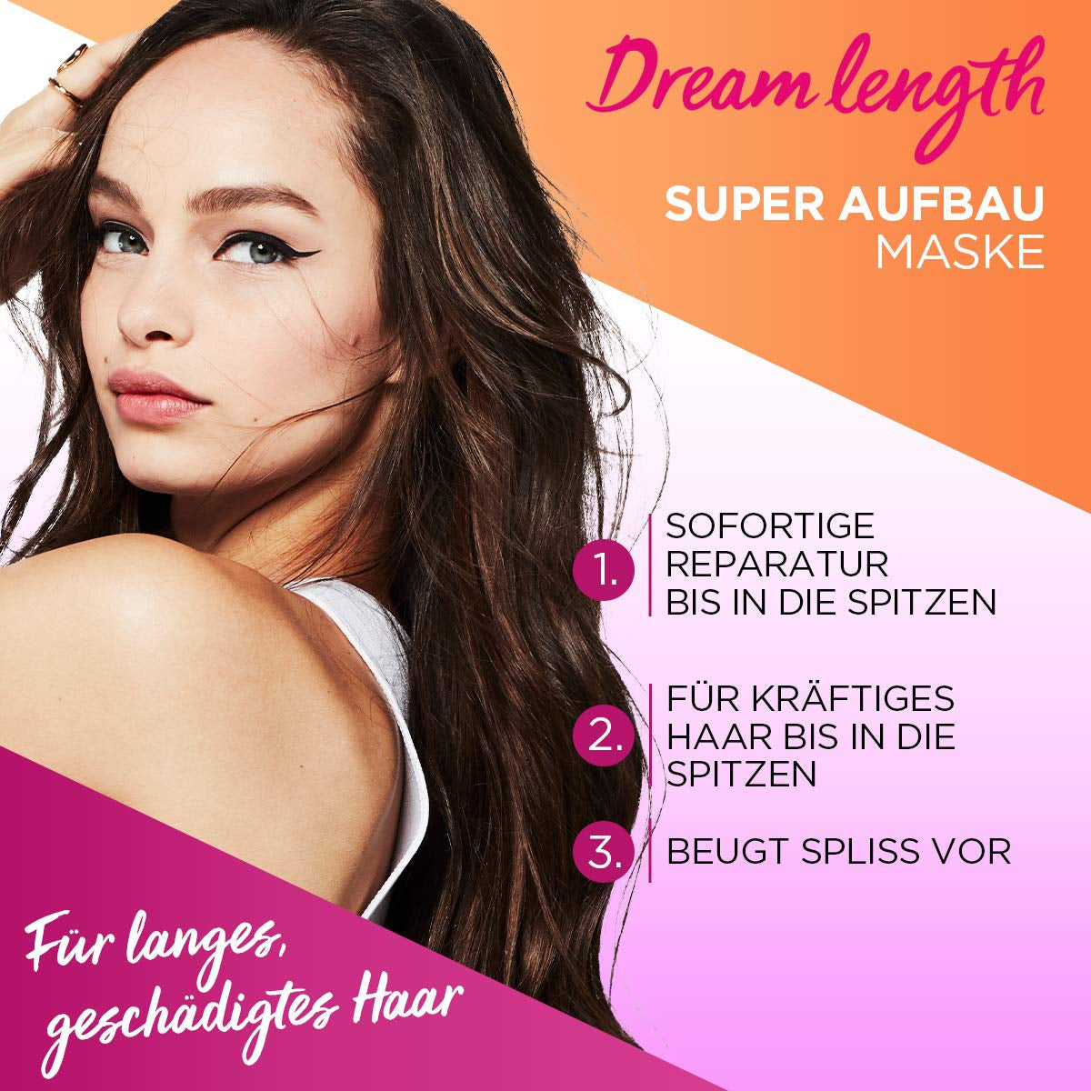 L'Oréal Paris Elvital Anti Split End Hair Mask para cabello largo y dañado, Tratamiento intensivo con aclarado, Con vitaminas vegetales y aceite de ricino, Dream length Super Build-up Mask, 1 x 300 ml Naty Shop Hair Mask