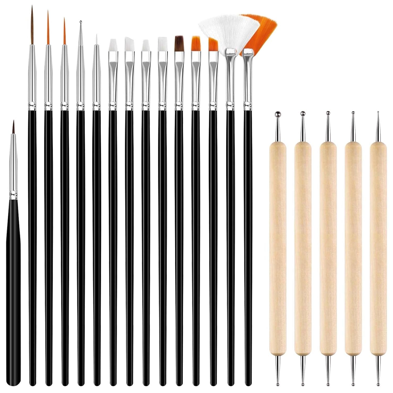 Hanyousheng Juego de 20 pinsel para uñas, 15 pinsel para diseño de uñas, 5 herramientas para puntear uñas para diseño de uñas DIY