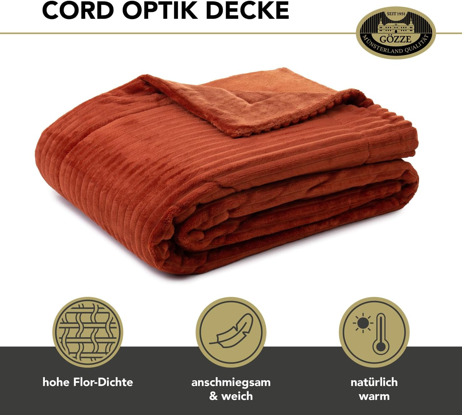 Gözze - Manta cómoda y suave con aspecto de pana, 1620 g/unid, 150 x 200 cm - canela Camas y mantas Besuche den Gözze-Store