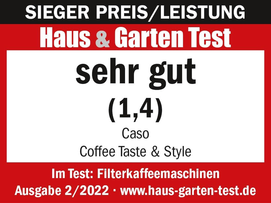 CASO Coffee Taste and Style Cafetera espresso con filtro permanente, 1,5 l, temperatura óptima de preparación 92-96 °C, sistema antigoteo, cabezal de preparación optimizado, acero inoxidable, 12 tazas