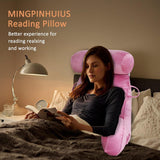 Almohada de lectura XL para cama y sofá con rollo para el cuello desmontable, almohada de espalda ideal para adultos con espuma viscoelástica para leer cómodamente, trabajar, jugar, mirar televisión, relajarse (rosa)
