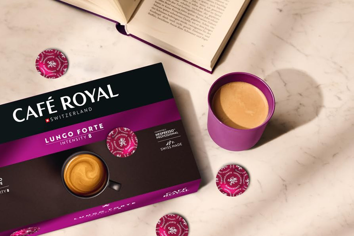 Café Royal Professional Pads, Lungo Forte, 50 pads compatibles con Nespresso (R) Professional para oficina y gastronomía, certificado Rainforest Alliance, 100 porciones de café arábigo, intensidad 8
