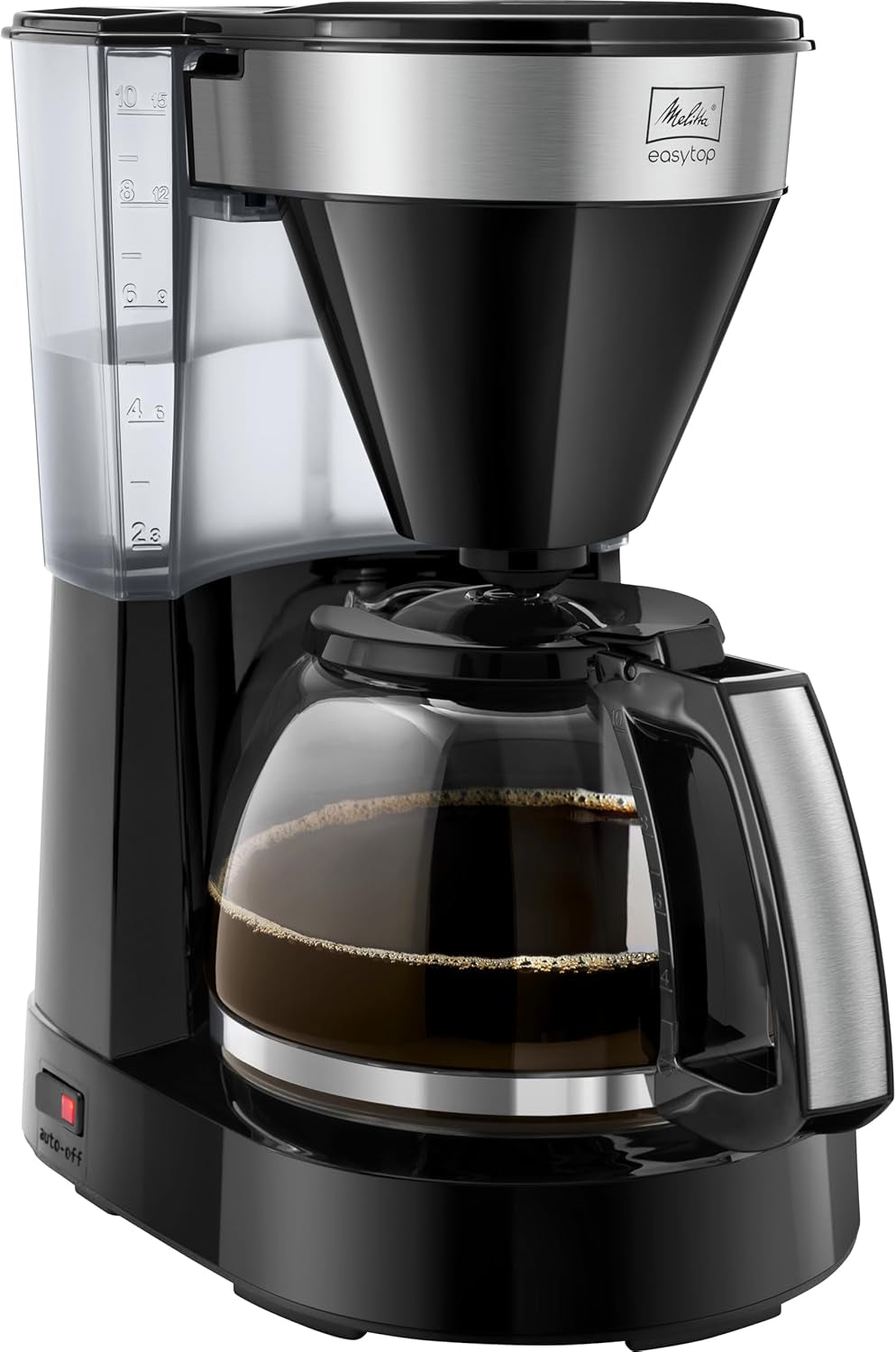 Melitta Easy Top - Cafetera espresso con filtro y jarra de cristal, para hasta 10 tazas de café, negro/acero inoxidable