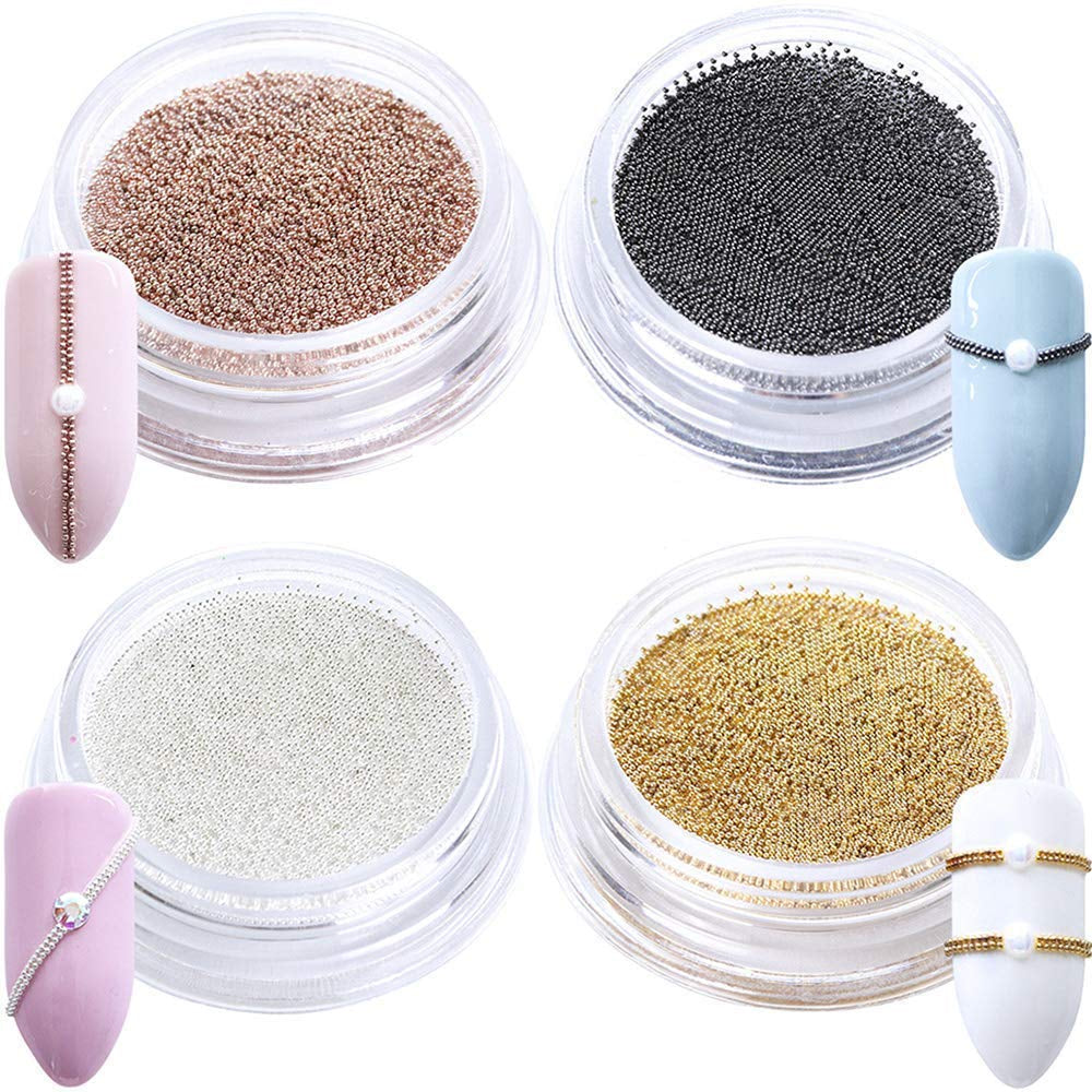 GZMAYUEN Nail Art Perlen Micro Caviar para uñas, 0,3-3 mm Goldene Silber Mini Caviar Strasssteine, Weiß Beige Mini Nägel Perlen Mikroperlen Dekor para uñas