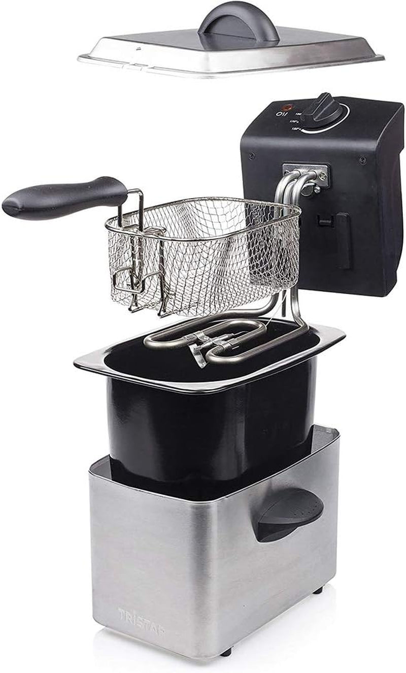 Freidora Tristar de acero inoxidable - Con 2 litros de capacidad, función zona fría y termostato regulable hasta 190°C, FR-6919, plateada Electrodomésticos Naty Shop