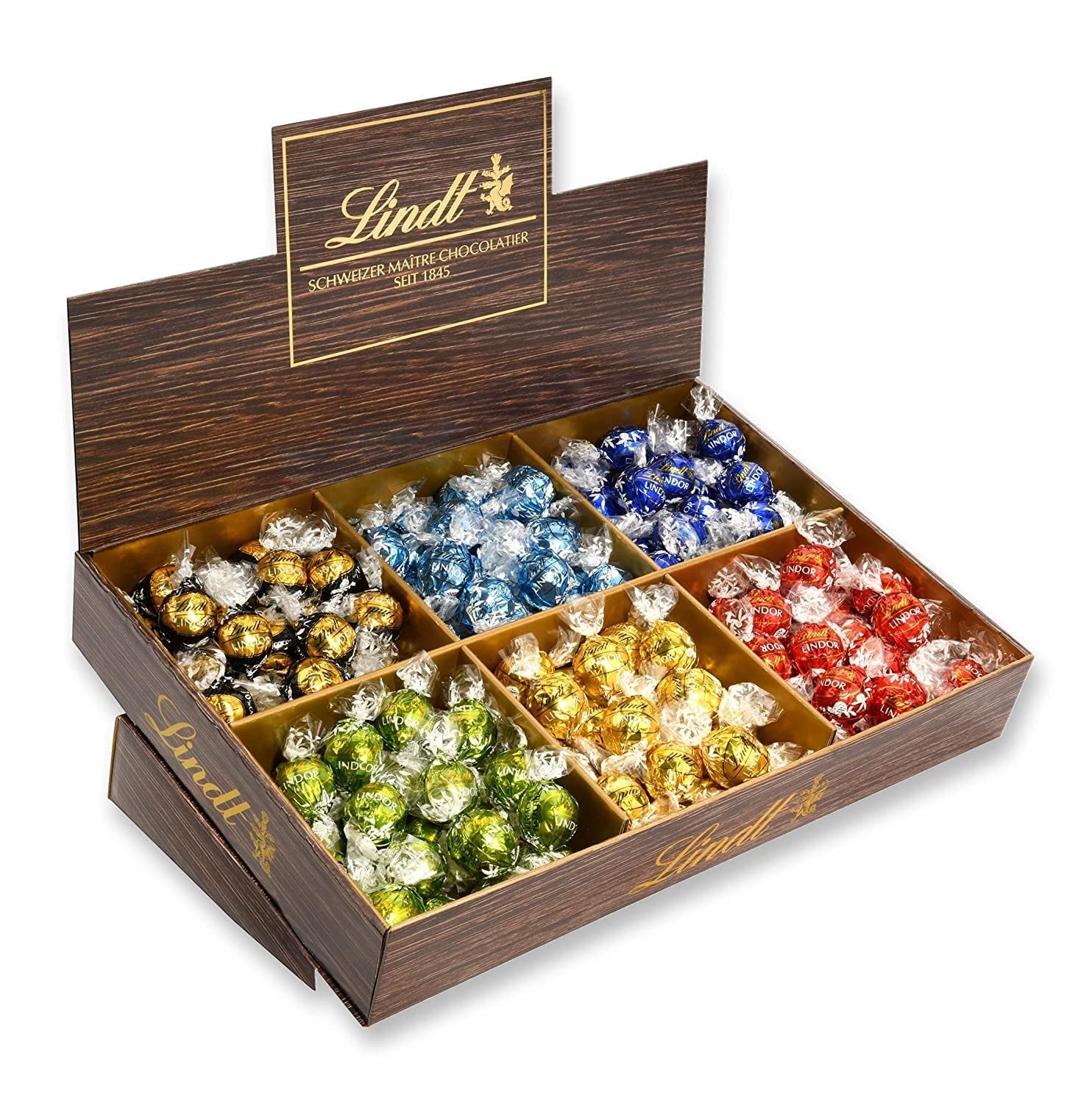Presentación Top Chocolate Lindor | 1718 g y barras de chocolate con mazapán | 25 barras x 50g en expositor de mostrador | 1250 gramos | Mazapán puro cubierto de chocolate negro | barras de chocolate
