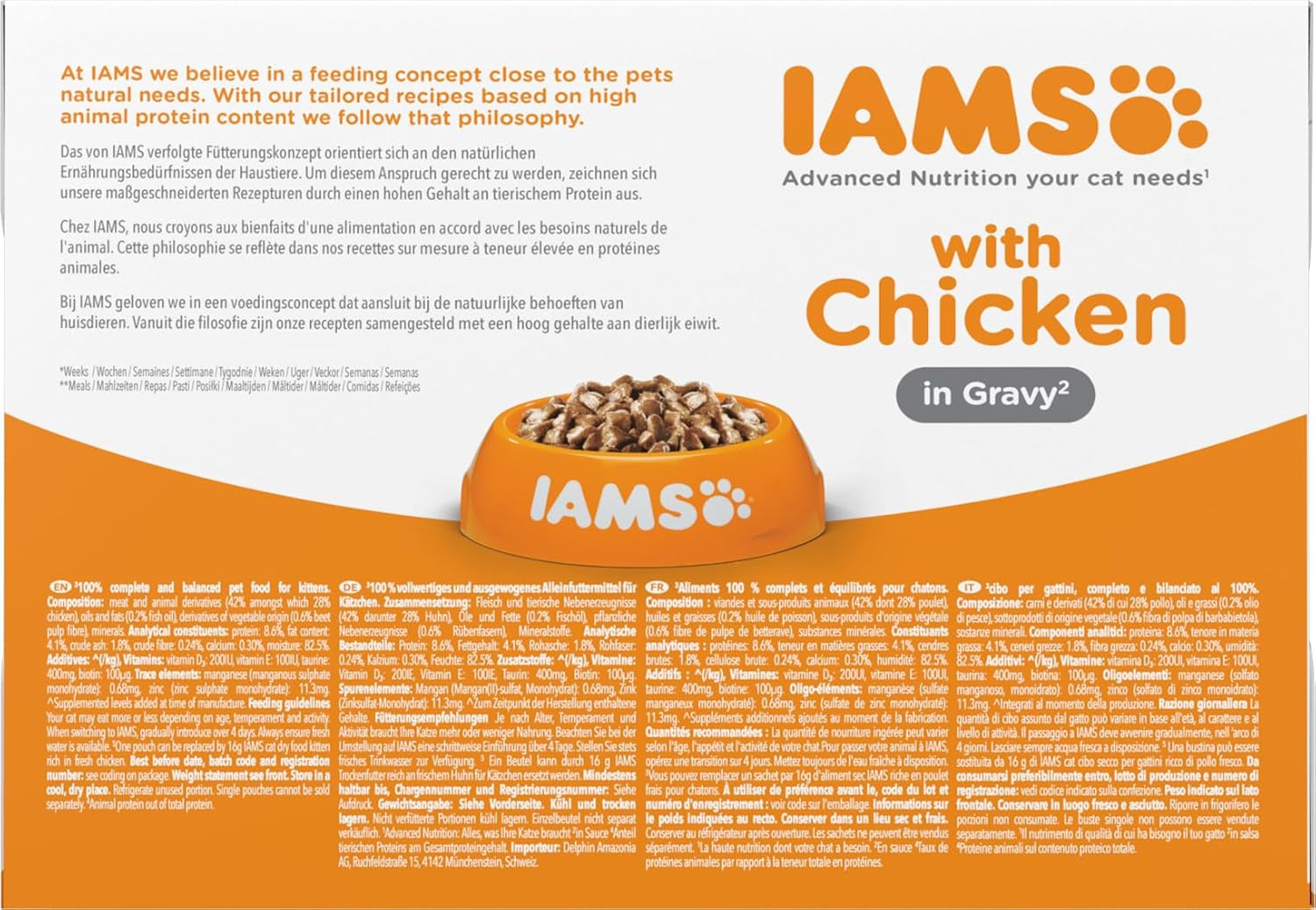 IAMS Delights Kitten Nassfutter - Multipack Katzenfutter mit Hunn in Sauce, Futter de alta calidad para niños pequeños de 1 a 12 meses, 12 x 85 g