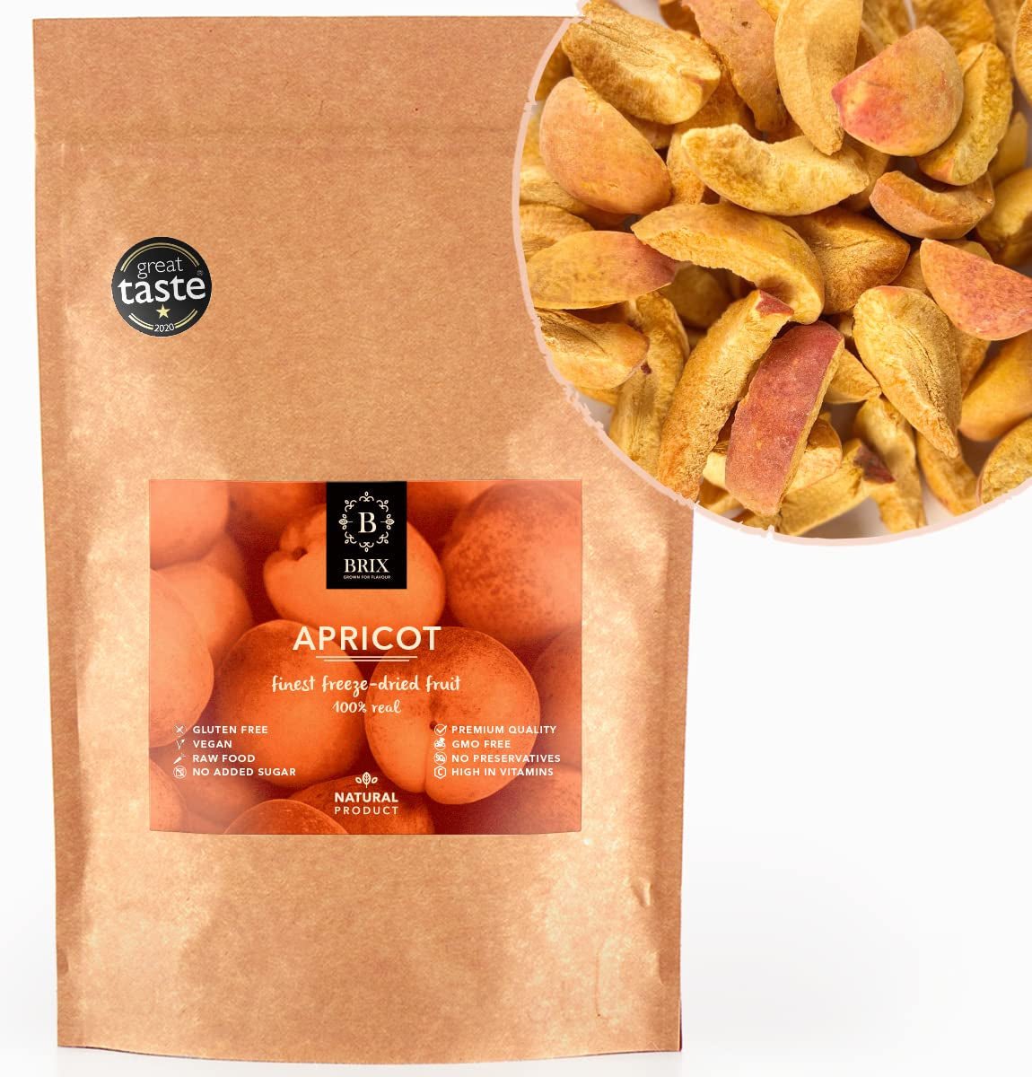 Albaricoques liofilizados BRIX | Orejones naturales 85 g | Premio Gran Sabor para frutos secos secos | Vitaminas en conserva, veganas, sin OGM, sin gluten Naty Shop Productos deshidratados Título predeterminado