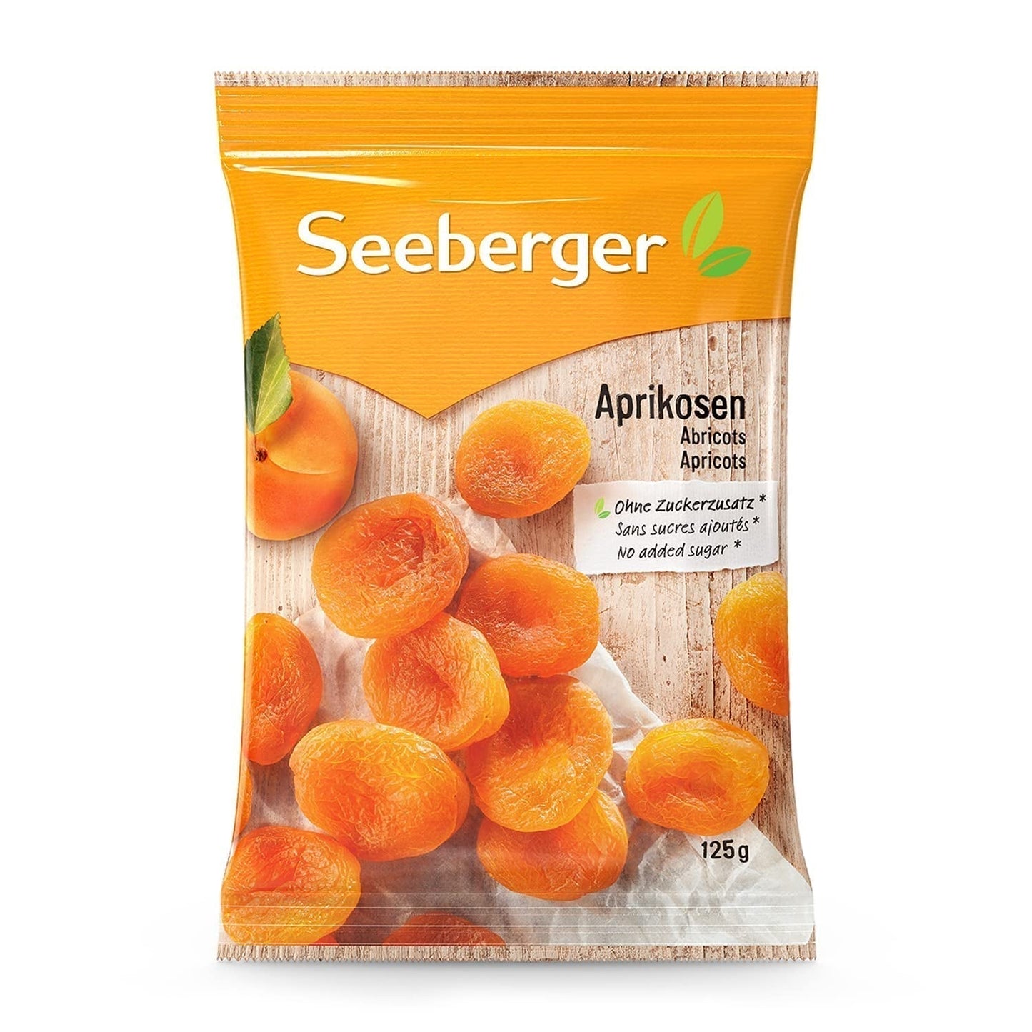 Albaricoques Seeberger: Albaricoques extra grandes, madurados al sol y de color naranja brillante - sabor dulce y afrutado - sin azúcar - secos - sin hueso, veganos (1 x 125 g) Naty Shop Productos Deshidratados 125 G (1 paquete)