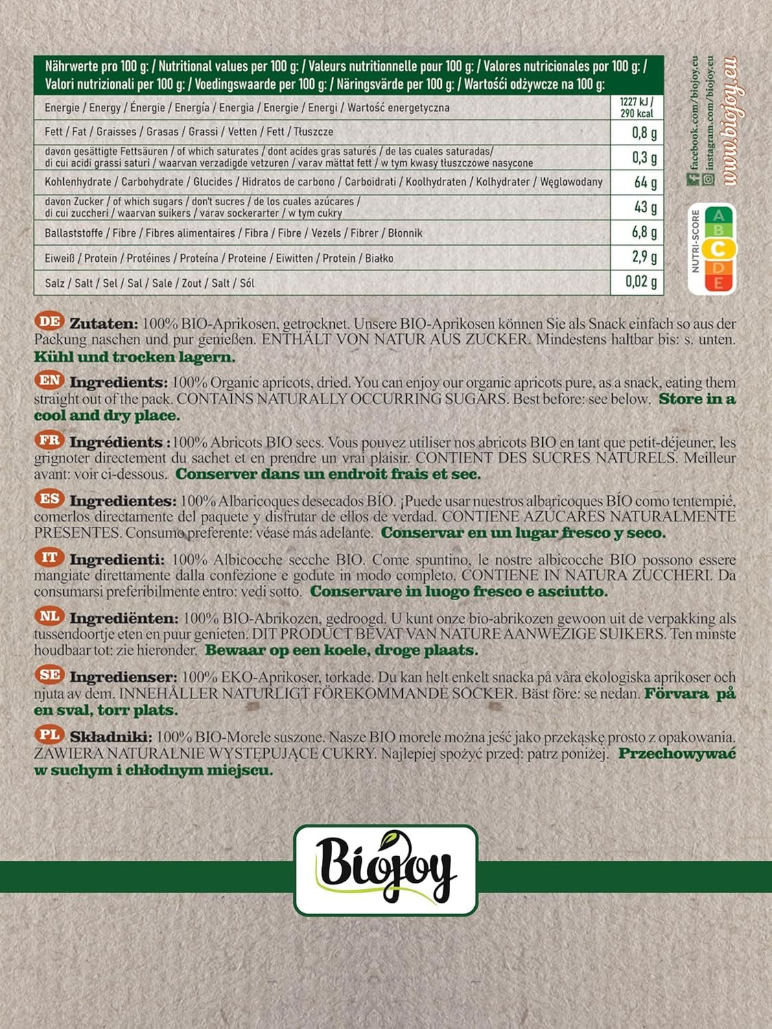 Orejones Biojoy (500 g), sin azufre Productos deshidratados Mi tienda