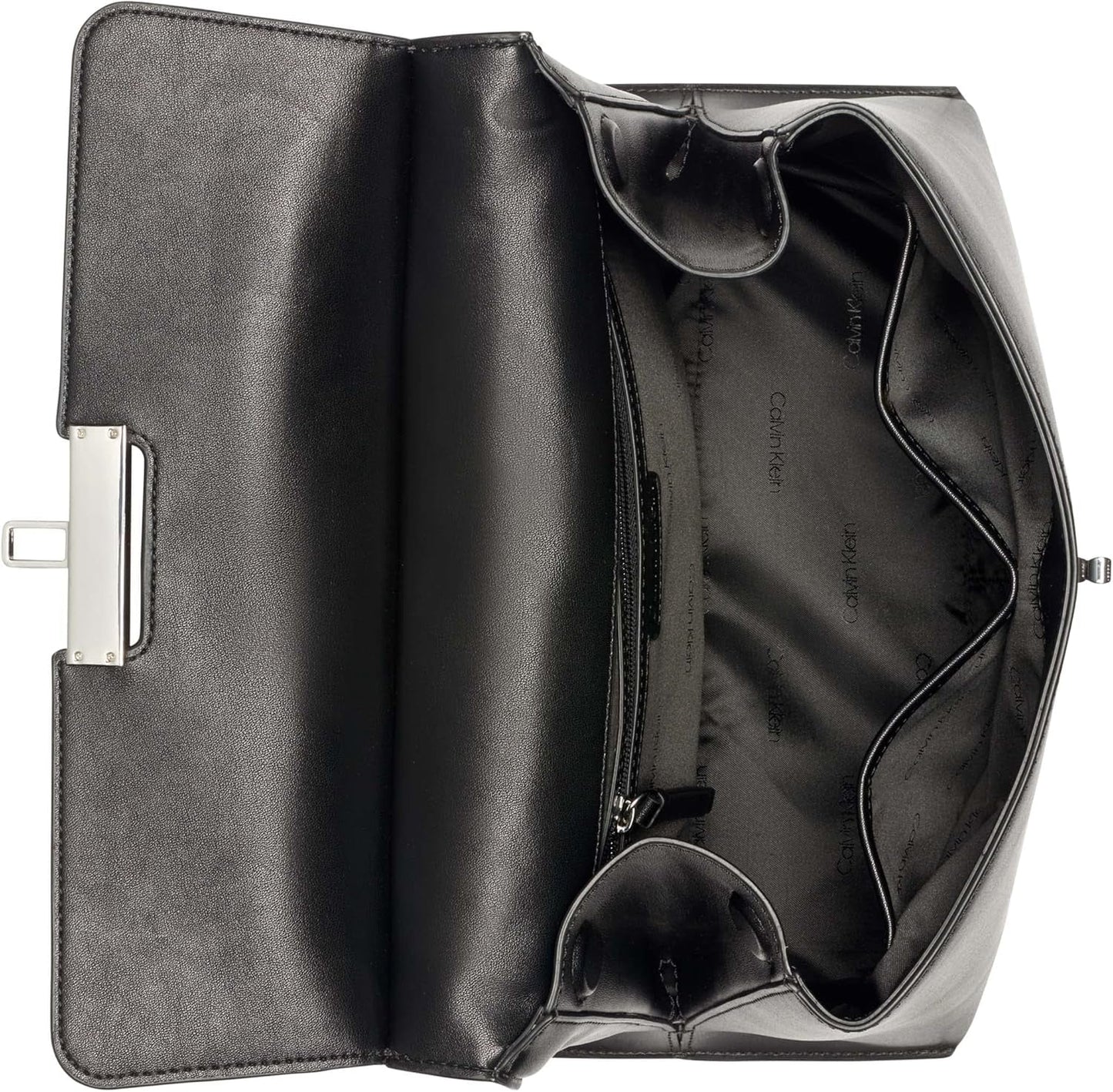 Calvin Klein Ladies Turn Lock Satchel - 2 en 1, cuero vegano, 3 bolsillos Bolso de hombro Becky Turnlock, negro/plateado Bolsos Mujer Naty Shop