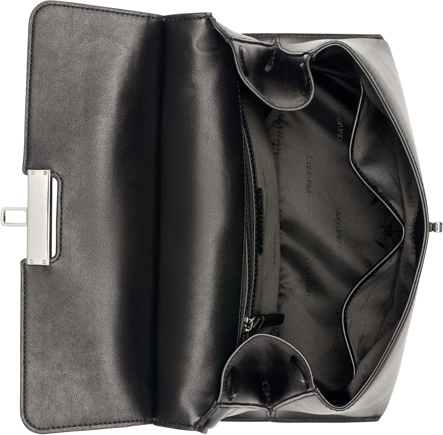 Calvin Klein Ladies Turn Lock Satchel - 2 en 1, cuero vegano, 3 bolsillos Bolso de hombro Becky Turnlock, negro/plateado Bolsos Mujer Naty Shop