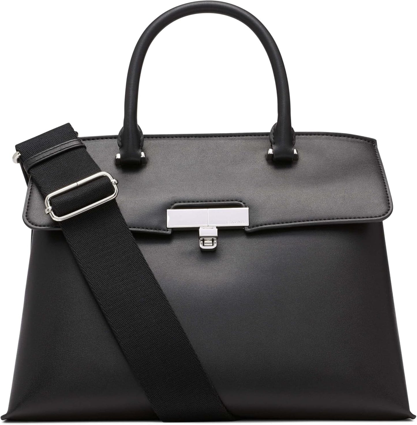 Calvin Klein Ladies Turn Lock Satchel - 2 en 1 Cuero vegano 3 bolsillos Becky Turnlock Bolso de hombro Negro/Plata Bolsos de mujer Naty Shop Default Title