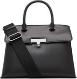 Calvin Klein Ladies Turn Lock Satchel - 2 en 1 Cuero vegano 3 bolsillos Becky Turnlock Bolso de hombro Negro/Plata Bolsos de mujer Naty Shop Default Title