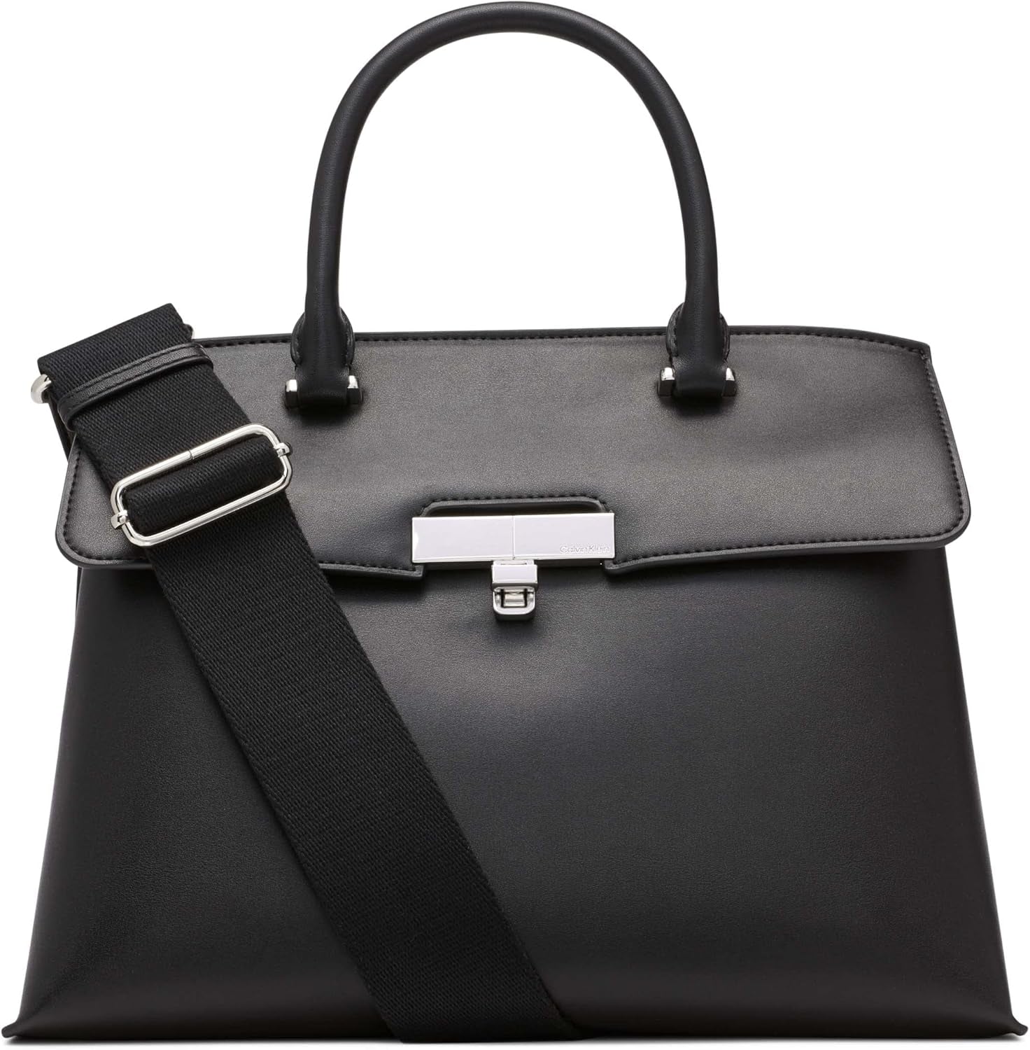 Calvin Klein Ladies Turn Lock Satchel - 2 en 1 Cuero vegano 3 bolsillos Becky Turnlock Bolso de hombro Negro/Plata Bolsos de mujer Naty Shop Default Title